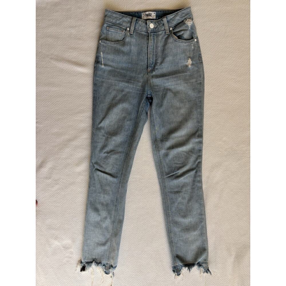 Paige Jeans 25 Sarah Slim Moka Distressed Raw Hem Classic Minimal Festival - Picture 2 of 13